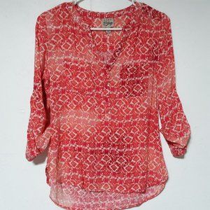 Como Vintage Womens Blouse Geometric Bohemian Boho Pink Rayon Small Loose Shirt